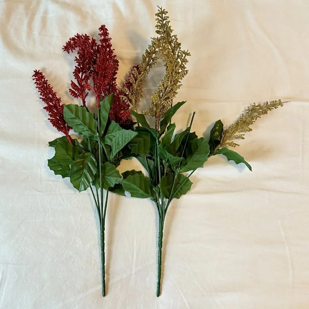 Red and Gold Glitter Astilbe Holiday Florals Bush